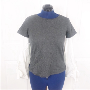 Two by Vince Camuto XS grey collared layered look white poet sleeve knit sweater